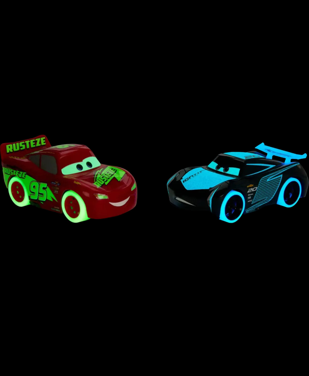 Disney Pixar / Cars Track Talkers Glow Racers Lightning McQueen & Jackson Storm / Carros Parlanchines Brillan en la oscuridad McQueen & Jackson Storm