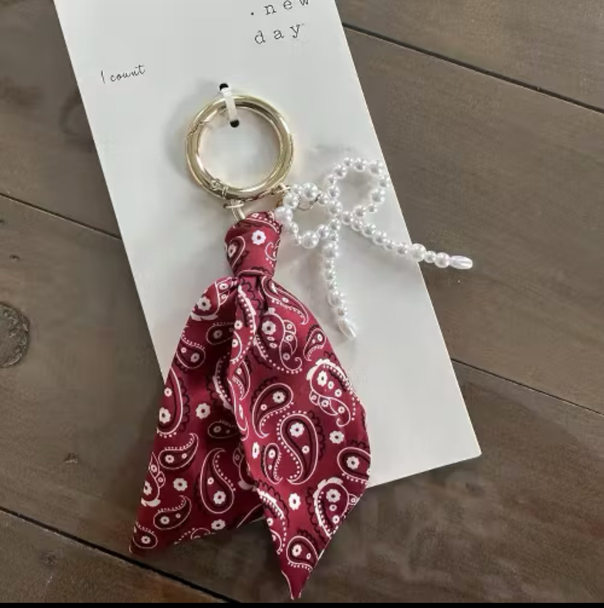 Bandana and Simulated Pearl Bow Bag Charm