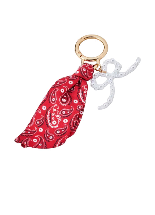 Bandana and Simulated Pearl Bow Bag Charm