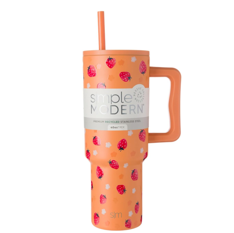 Simple Modern Trek 40oz Stainless Steel Lidded Tumbler Strawberry Fields