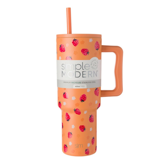 Simple Modern Trek 40oz Stainless Steel Lidded Tumbler Strawberry Fields